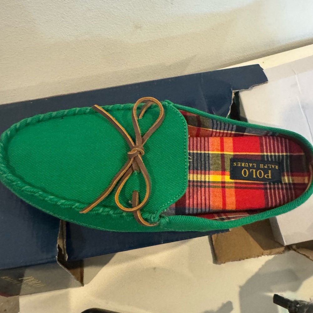 Polo Ralph Lauren Mcguire Twill Mock Tie Mule Moccasin Slipper size 9 green